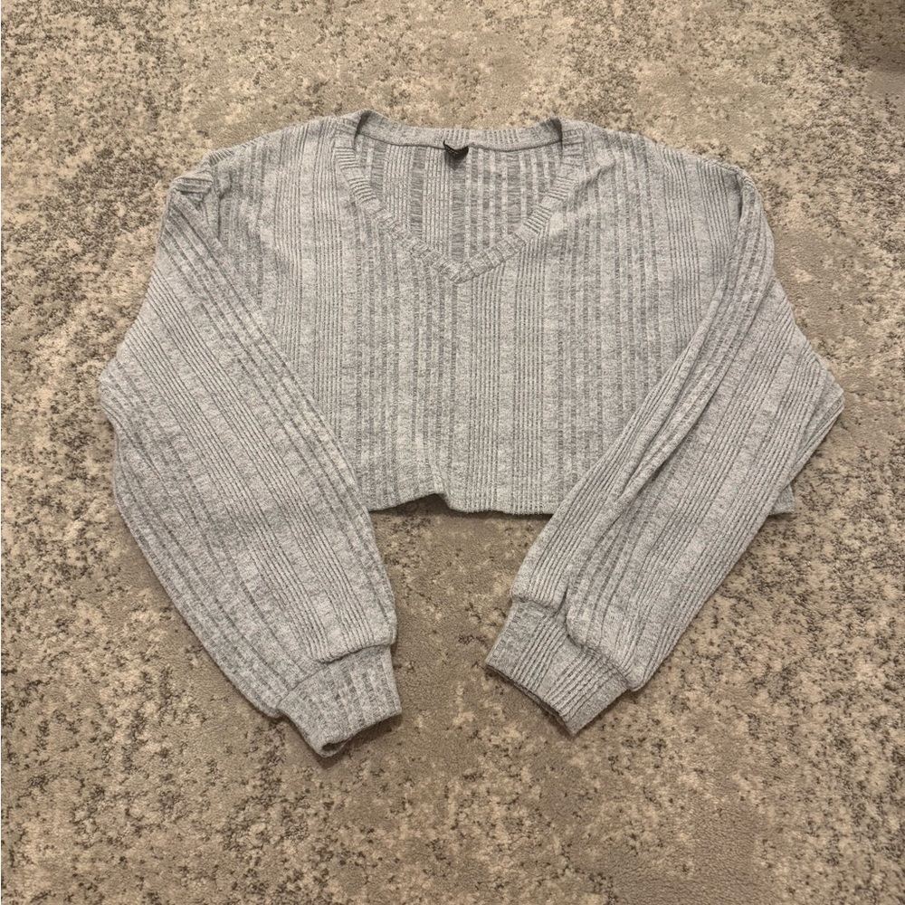 SHEIN Gray Ribbed Knit Crop Top